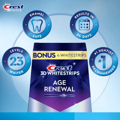 Crest 3D Whitestrips mano sostiene una tira mostrando tamaño real