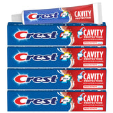 Crest paquete frontal mostrando cuatro tubos y beneficio de reposición fácil