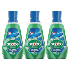 Crest Scope Outlast botella frontal mostrando etiqueta y beneficio de frescor prolongado