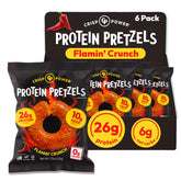 CRISP POWER frente del paquete Flamin Crunch mostrando diseño y beneficio alto en proteína