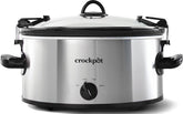 Crock-Pot frontal color plata mostrando diseño portátil y capacidad