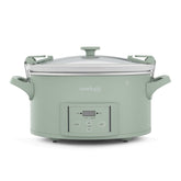 Crock-Pot frente Desert Sage mostrando diseño elegante y capacidad, ideal para reuniones