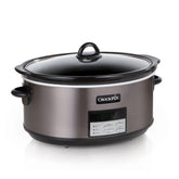 Crock-Pot frontal en acero negro mostrando elegancia y fácil limpieza