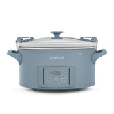 Crock-Pot frontal en Morning Haze blue mostrando diseño y capacidad