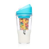 CRUNCHCUP frontal azul mostrando diseño práctico y tapa