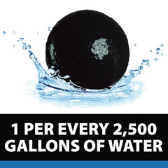 CrystalClear PondShock ball next to gallon container showing size comparison