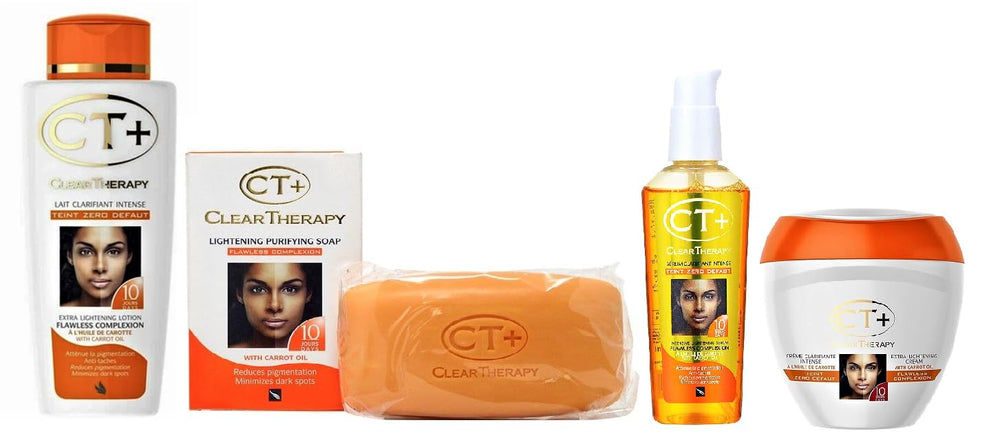 CT+ Clear Therapy pack frente mostrando todos los productos y presentación elegante