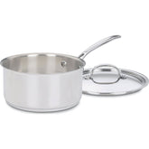 Cuisinart cazo de 3 cuartos con tapa mostrando acabado espejo y aspecto profesional