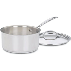 Cuisinart cazo de 3 cuartos con tapa mostrando acabado espejo y aspecto profesional