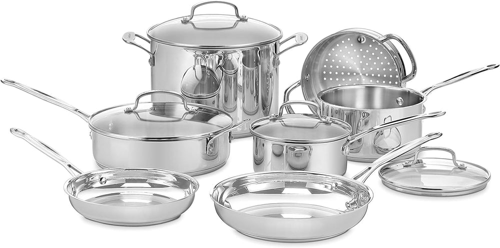 Cuisinart frente del set mostrando todas las piezas y organización eficiente