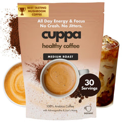 Cuppa Healthy Coffee frente del envase mostrando diseño y porciones