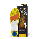 currex RunPro vista frontal del embalaje mostrando la plantilla y beneficios de soporte