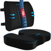 CushZone vista frontal del cojín y soporte lumbar, comodidad inmediata