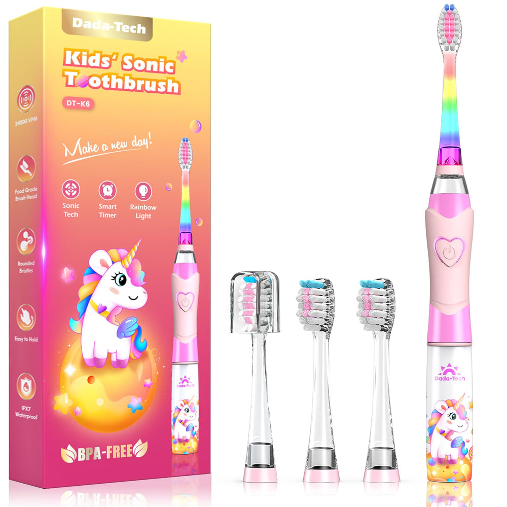 DADA-TECH unicornio rosa vista frontal con luces para motivar el cepillado