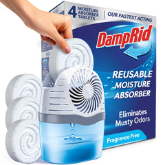 DampRid frente del contenedor mostrando diseño compacto y beneficio antihumedad