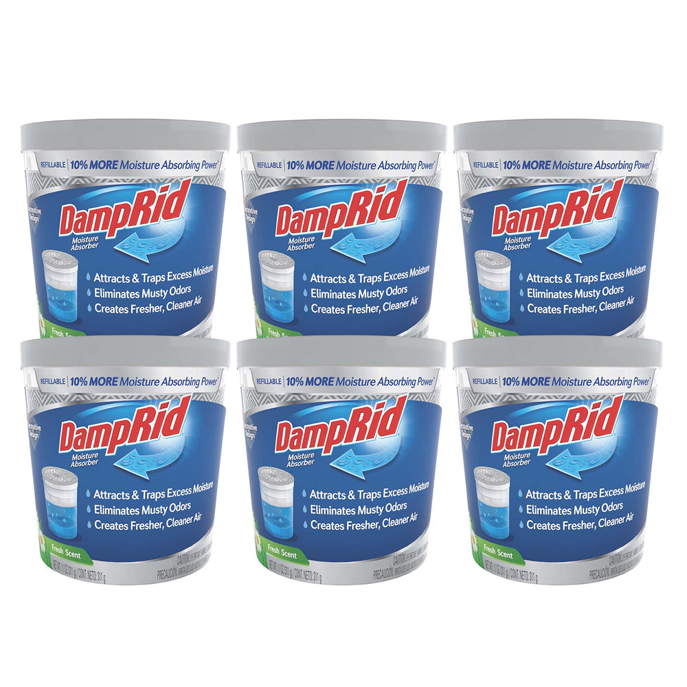 DampRid frontal del paquete de seis, absorbe humedad eficientemente