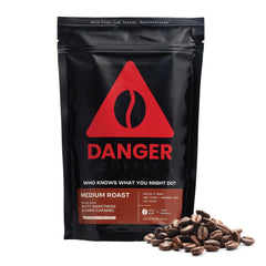 Danger Coffee frente del empaque mostrando sello y beneficio de pureza