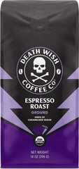 Death Wish Coffee paquete frontal muestra sello orgánico y fuerza