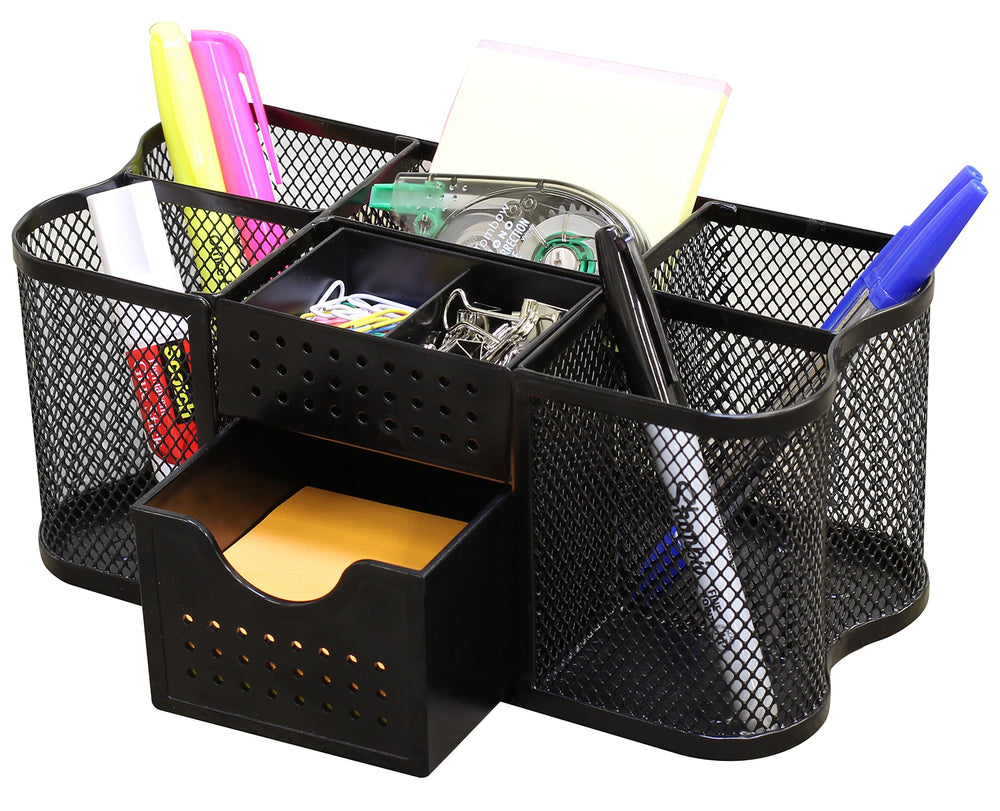 Deco Brothers vista frontal del organizador negro con múltiples compartimentos y orden