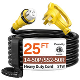 Deeklify front connector view showing robust NEMA14-50P fit and secure connection benefit
