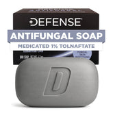 Defense Soap vista frontal del empaque mostrando la barra y beneficio antifúngico