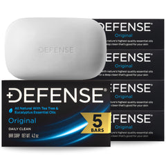 Defense Soap frontal del pack de 5 barras mostrando presentación práctica