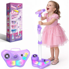 Delighkidz karaoke frente con soporte mostrando diseño y facilidad de uso