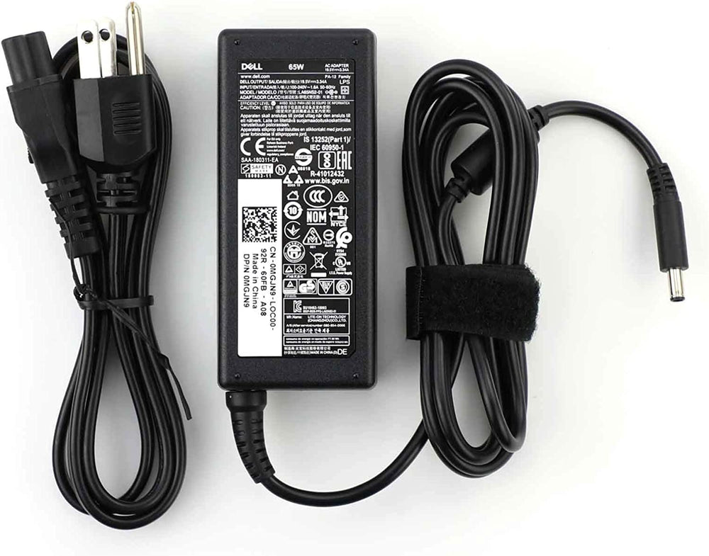 Dell Inspiron charger front view showing compact brick and benefit reliable power