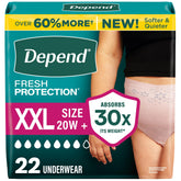 Depend front packaging XXL showing pack design and count for quick identification and convenience