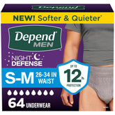 Depend paquete frontal de Night Defense para hombre mostrando el diseño y conteo