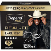 Depend real fit vista frontal mostrando ajuste discreto y aspecto de ropa interior