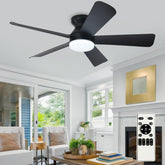 Depuley ventilador frente montado mostrando diseño negro y estética moderna
