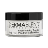 Dermablend polvo suelto frontal muestra envase y acabado mate