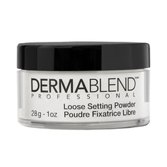 Dermablend polvo suelto frontal muestra envase y acabado mate
