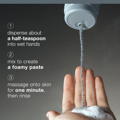Dermalogica envase abierto junto a agua ilustrando preparación fácil