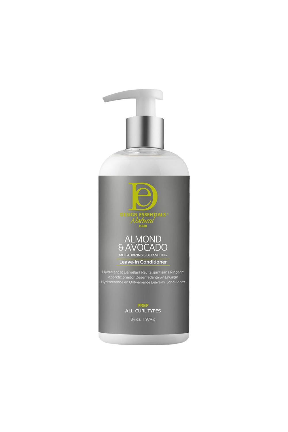 Design Essentials envase frontal Almond & Avocado muestra tamaño y marca
