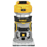 DEWALT router 20V XR vista frontal mostrando diseño compacto y control