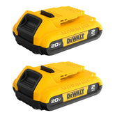 DEWALT batería pack frontal mostrando dos unidades y beneficio de mayor autonomía