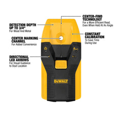 DEWALT flechas LED direccionales indicando el centro del montante para guía visual