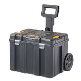 DEWALT vista frontal caja TSTAK con gran capacidad y manejo fácil
