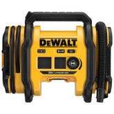 DEWALT inflador frontal mostrando controles y carcasa resistente para uso profesional