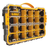 DEWALT organizador frontal con tapa transparente y asa, visualización rápida