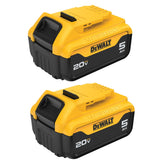 DEWALT pack frontal mostrando dos baterías 20V 5Ah mayor autonomía