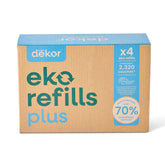 Diaper Dekor frente del empaque mostrando 4 recambios y ahorro