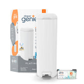 Diaper Genie vista frontal del pail mostrando acabado elegante y capacidad