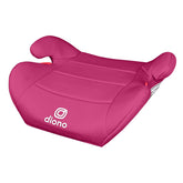 Diono Solana Lite front view showing compact pink booster and easy transport benefit