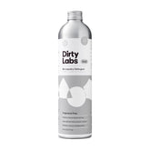 Dirty Labs frente del envase mostrando tamaño y diseño, limpia y eficiente