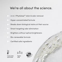 Dirty Labs envase en mano para comparar tamaño y rendimiento de 96 lavados