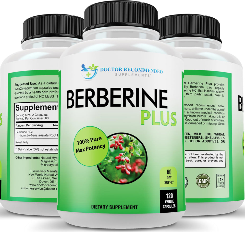 DOCTOR RECOMMENDED SUPPLEMENTS vista frontal del envase mostrando concentración y cantidad