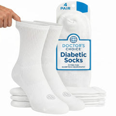 Doctor's Choice frente del paquete mostrando 4 pares y talla grande como beneficio